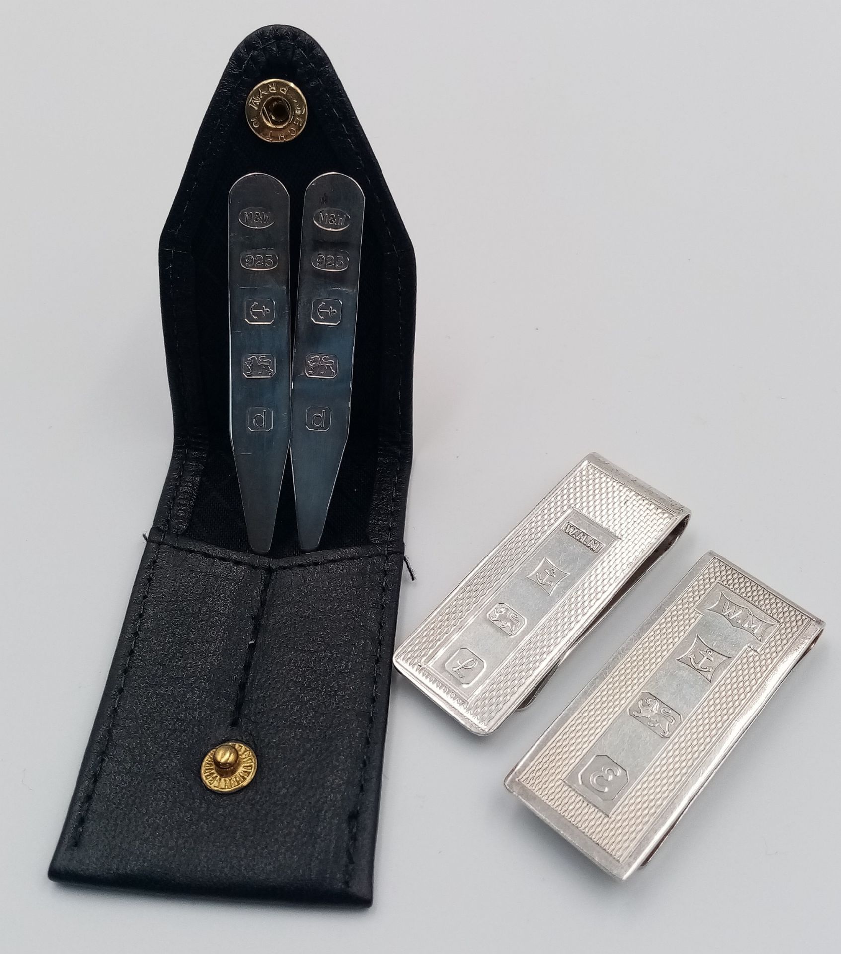 Two Sterling Silver Money Clips and Two Sterling Silver Shirt Collar Inserts. 40g total weight. Ref: - Image 2 of 2