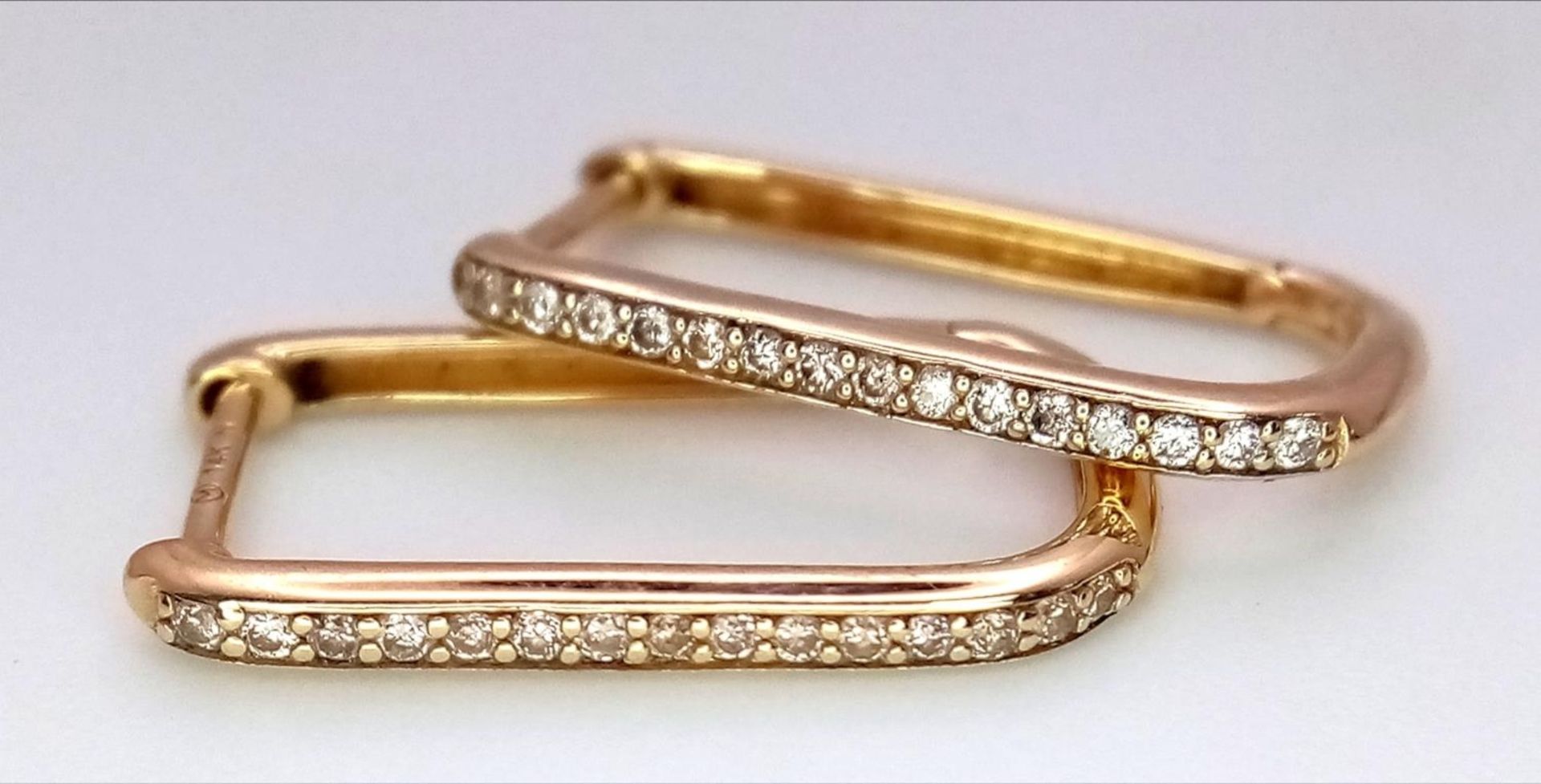 A Pair of 14K Yellow Gold and Diamond Massika Rectangular Earrings. 1.6g total weight.