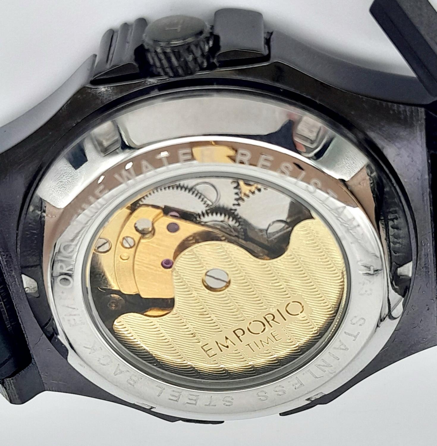 An Emporio Time Limited Edition Automatic Skeleton Gents Watch. Black leather strap. Stainless steel - Image 5 of 8