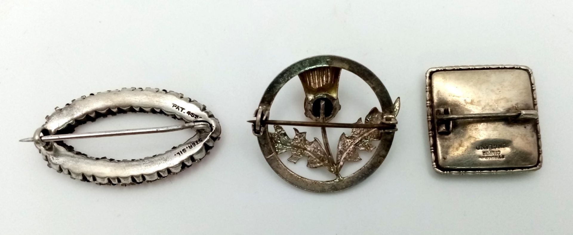 A Parcel of Three Vintage Sterling Silver Brooches Comprising; 1) A Square Aquamarine Colour Foil - Image 2 of 3