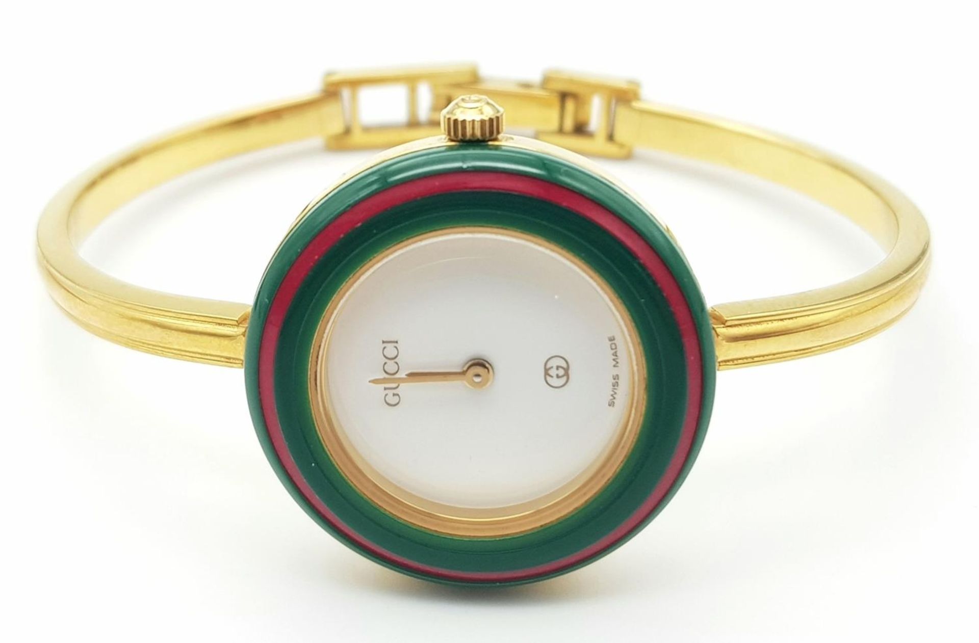 A Gucci Rainbow Bezel Multi-Change Quartz Ladies Watch. Comes with original warranty. Needs a - Bild 3 aus 5