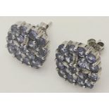 A 9K WHITE GOLD IOLITE SET CLUSTER STUD EARRINGS 3.5G. SC 9024