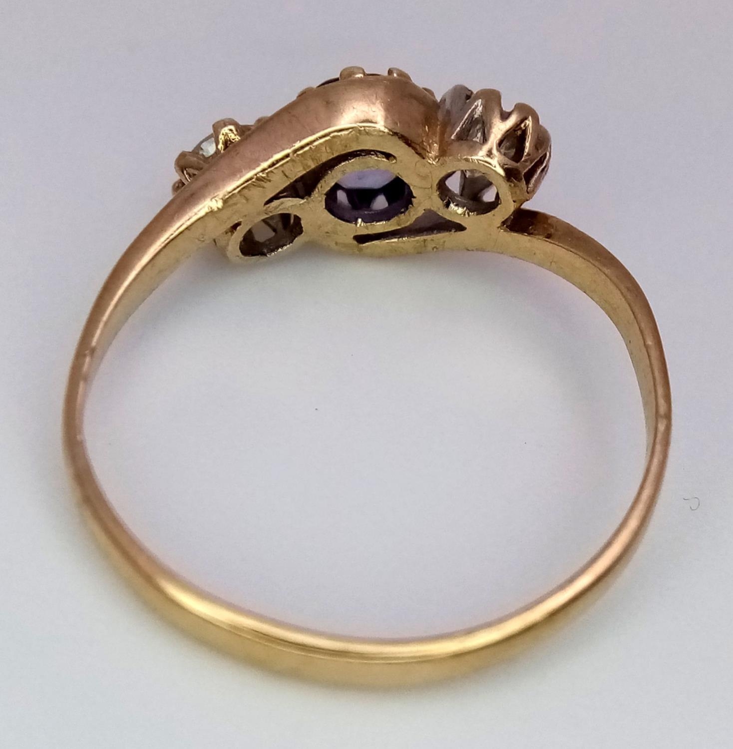 A 9K Yellow Gold Sapphire and Diamond Ring. Size K, 1.6g total weight. - Image 4 of 5