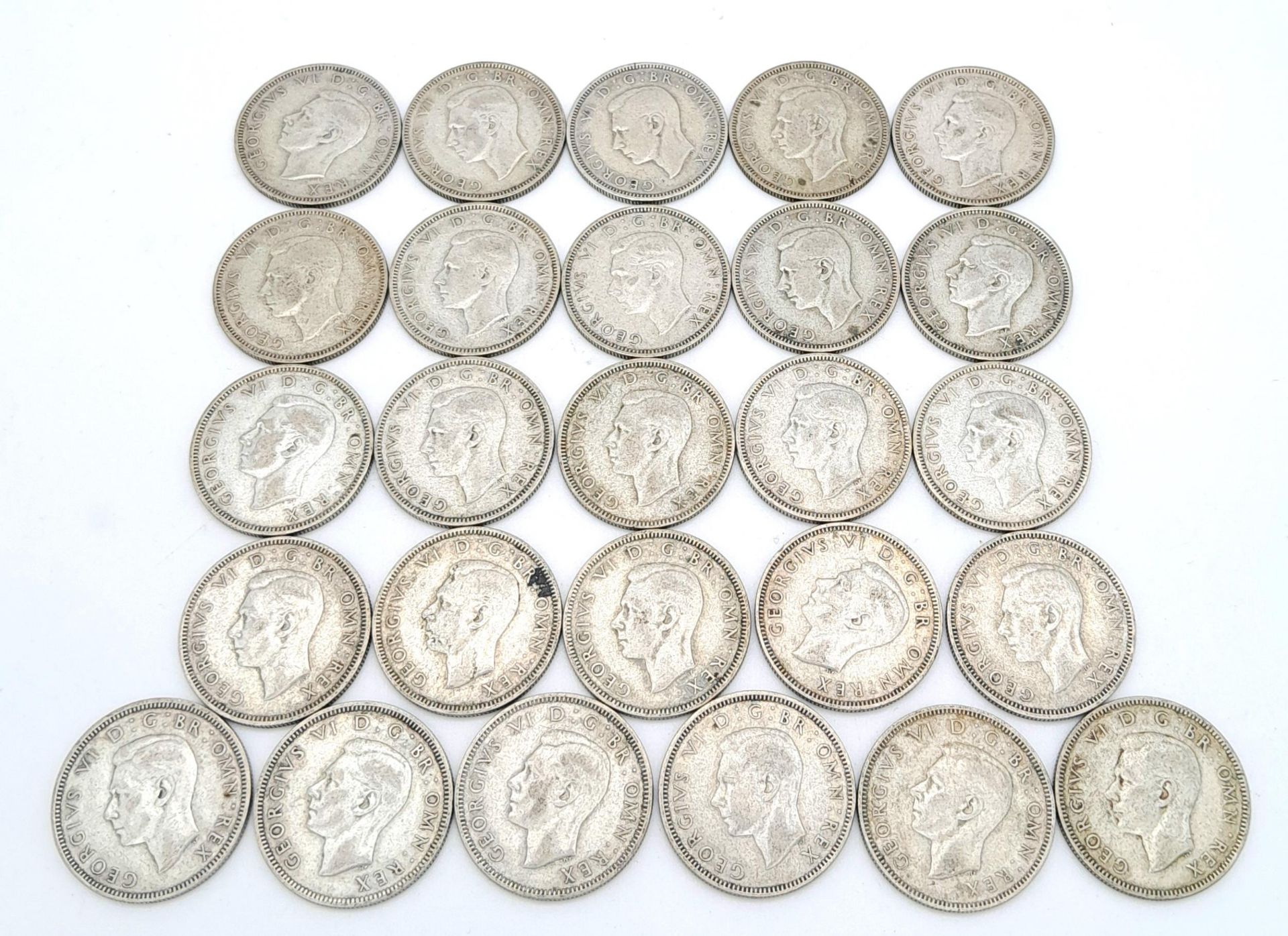 A Parcel of 26 WW2 Dated Pre-1947 Silver Shillings. Comprising 5 x 1942, 5 x 1943, 7 x 1944 & 9 x
