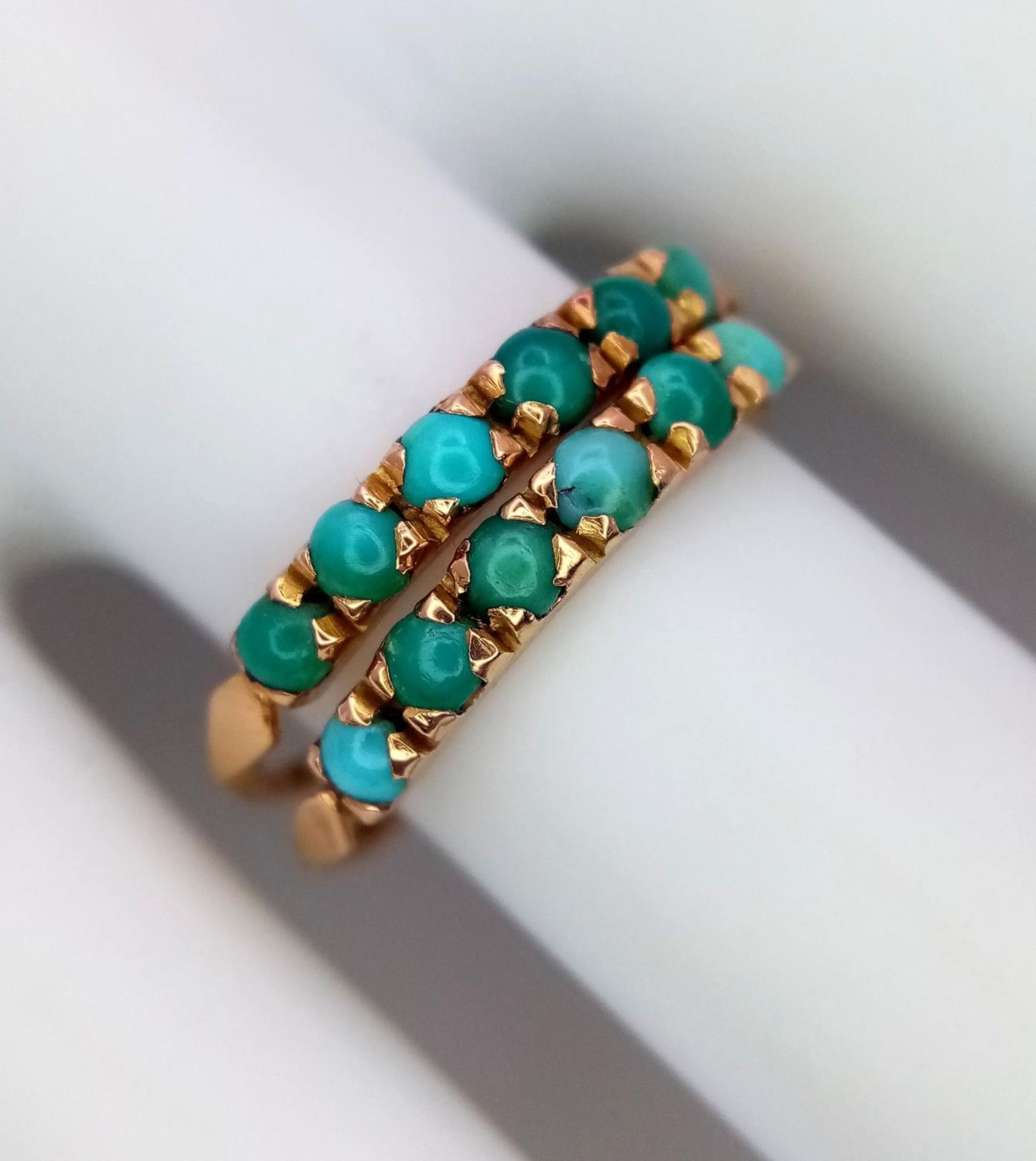 A 14ct Yellow Gold (tested as) Turquoise Stacking Ring, size L, 2.6g total weight. ref: 1513I