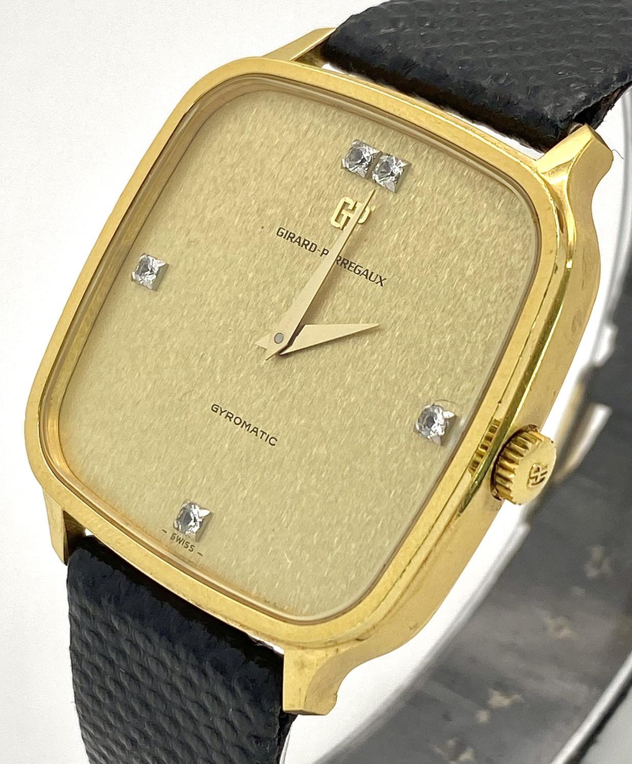 A Girard Perregaux Gold Plated Gyromatic Gents Watch. Black leather strap. Gold plated case - - Image 4 of 6