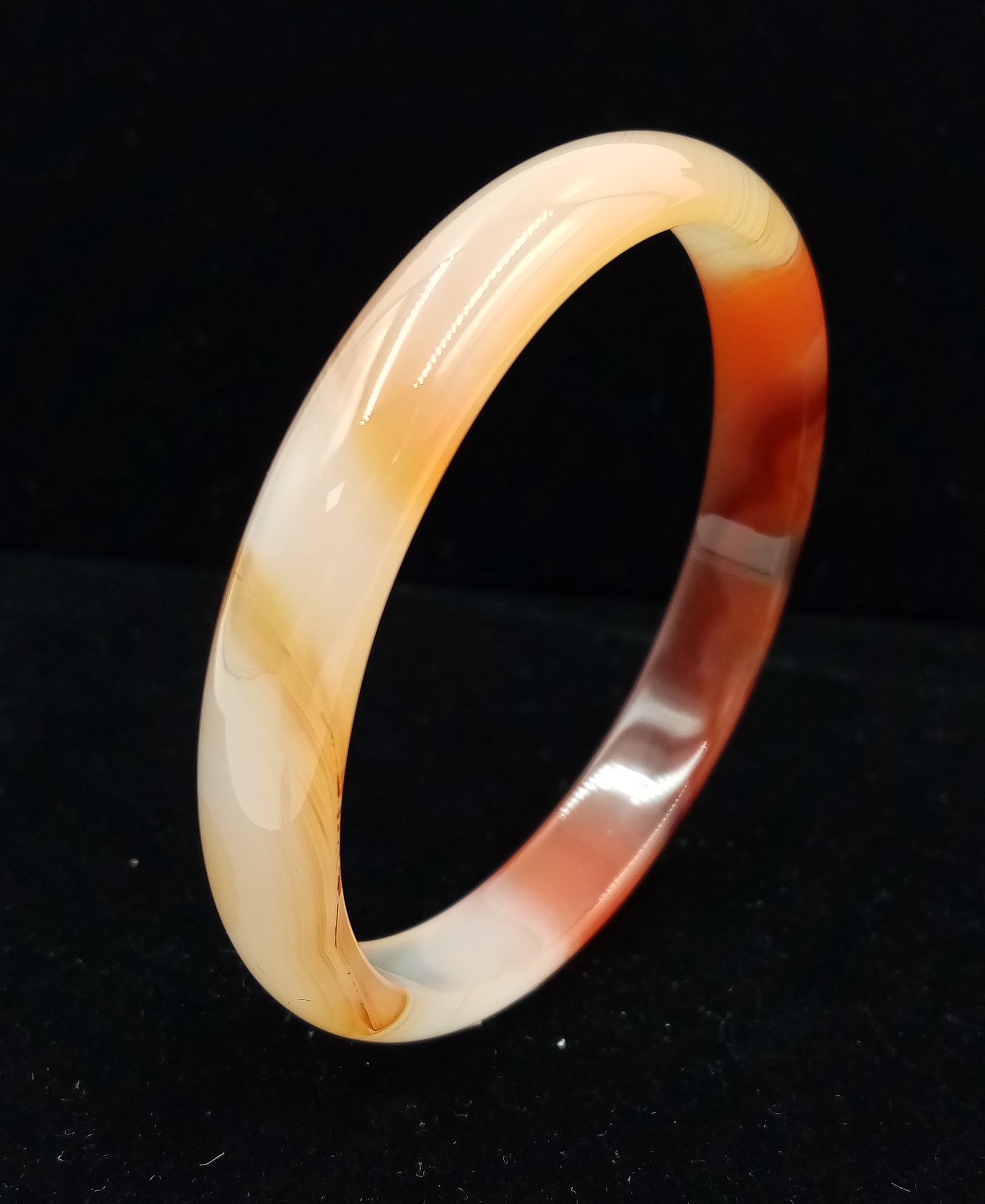 A Multi-Coloured Thin Jade Bangle. 6cm inner diameter. - Image 2 of 2