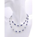A Marquise Shape Blue Sapphire Long Chain Necklace. Set in 925 Silver. 62cm. Ref: CD-1318