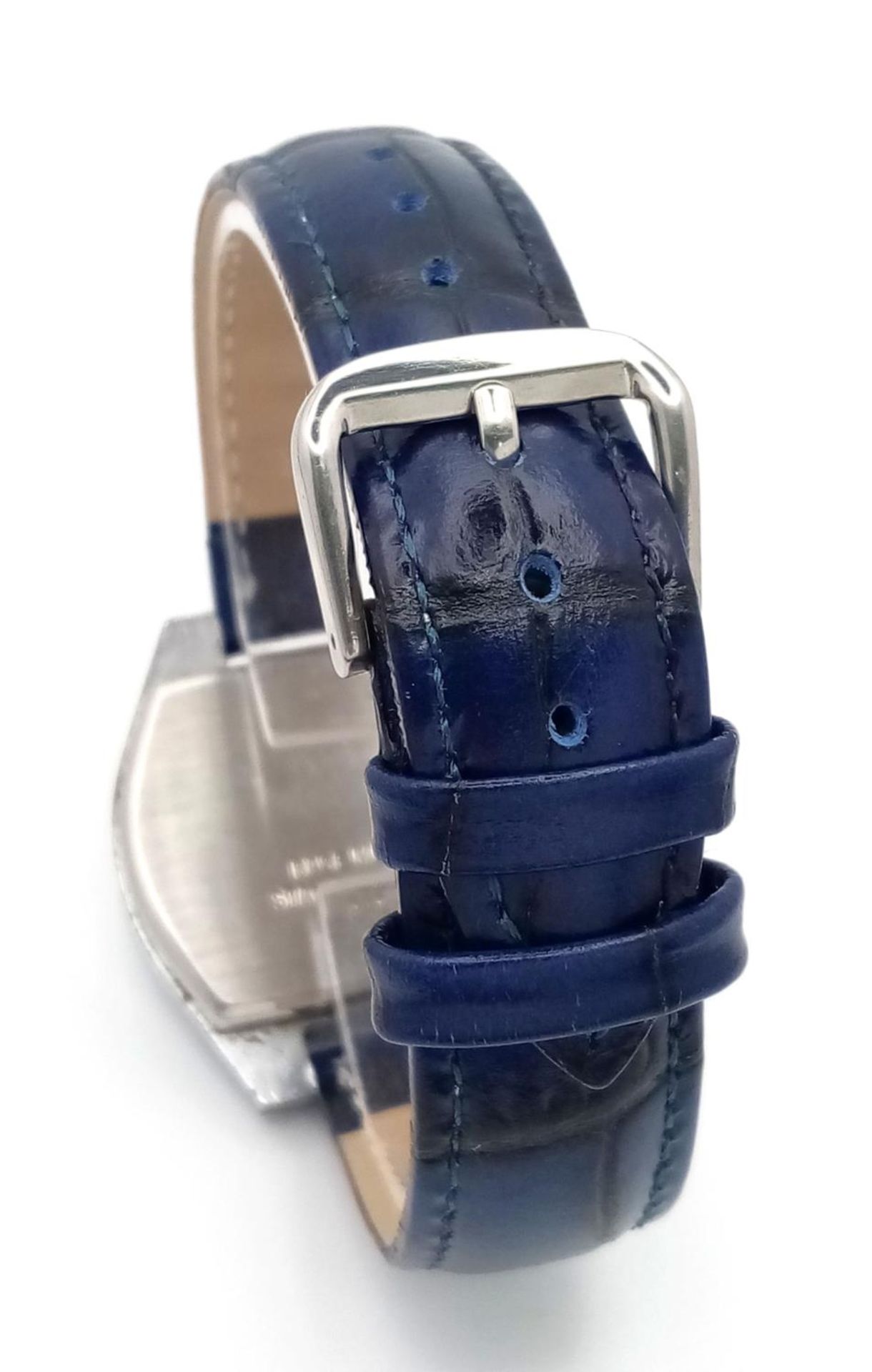 A Vintage Ingersoll Jump Watch. Blue leather strap. Stainless steel case - 38mm. Metallic grey - Image 6 of 6