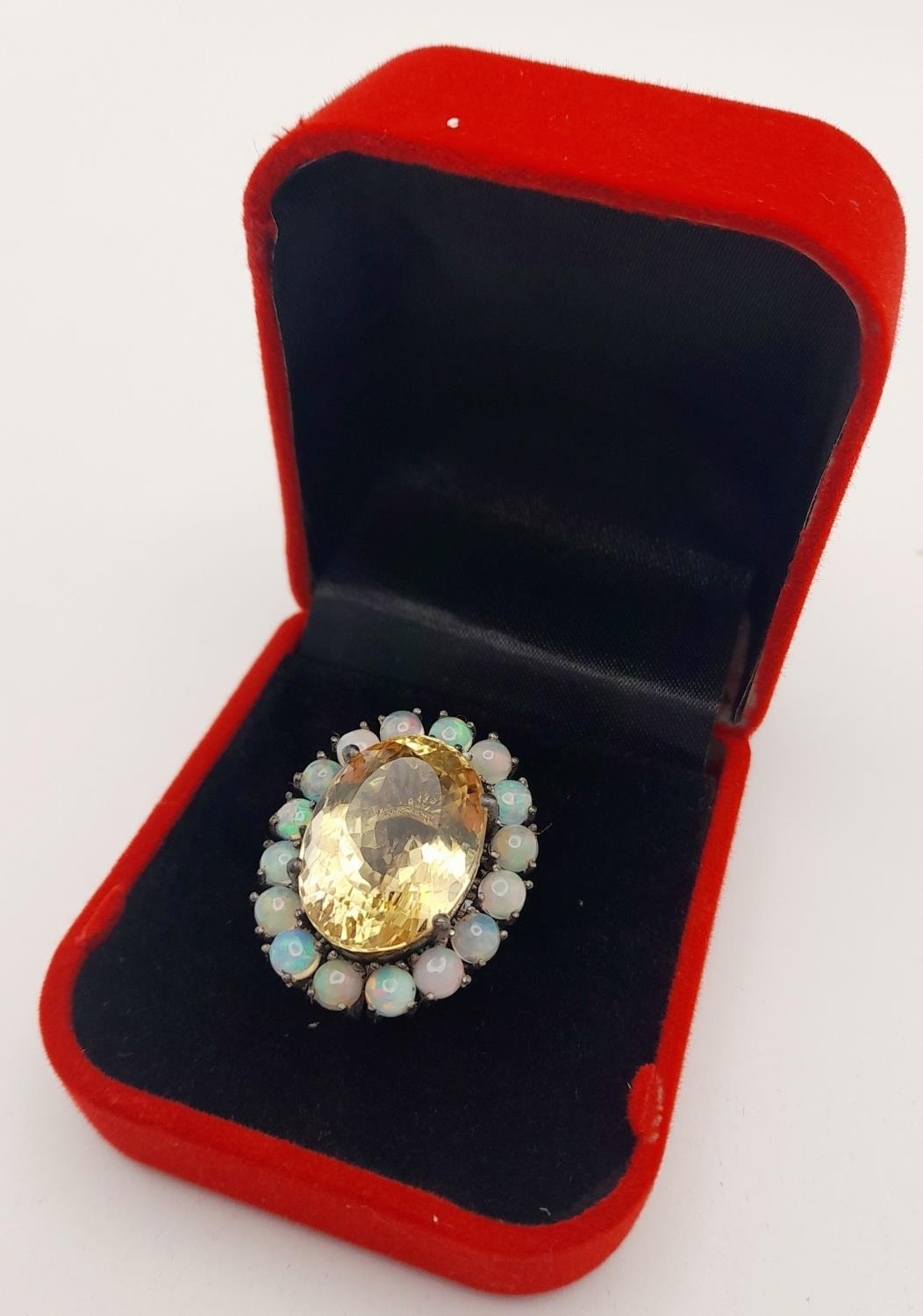 A Citrine and Ethiopian Fire Opal Ring. Set in 925 Sterling Silver. W-12g. Large citrine with an - Image 4 of 5