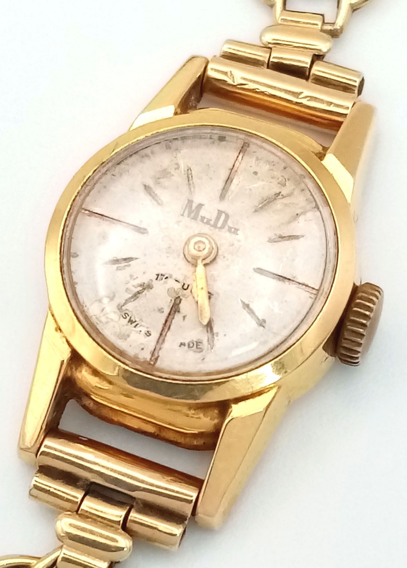 A 9 and 18K Gold Vintage Ladies Mechanical Mudu Watch. 9k gold bracelet. 18k gold case. Mechanical - Bild 3 aus 6