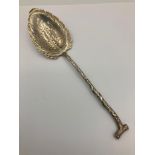 Rare Antique SILVER SIFTING SPOON in the shape of a branch.Having a leaf design bowl with a twig