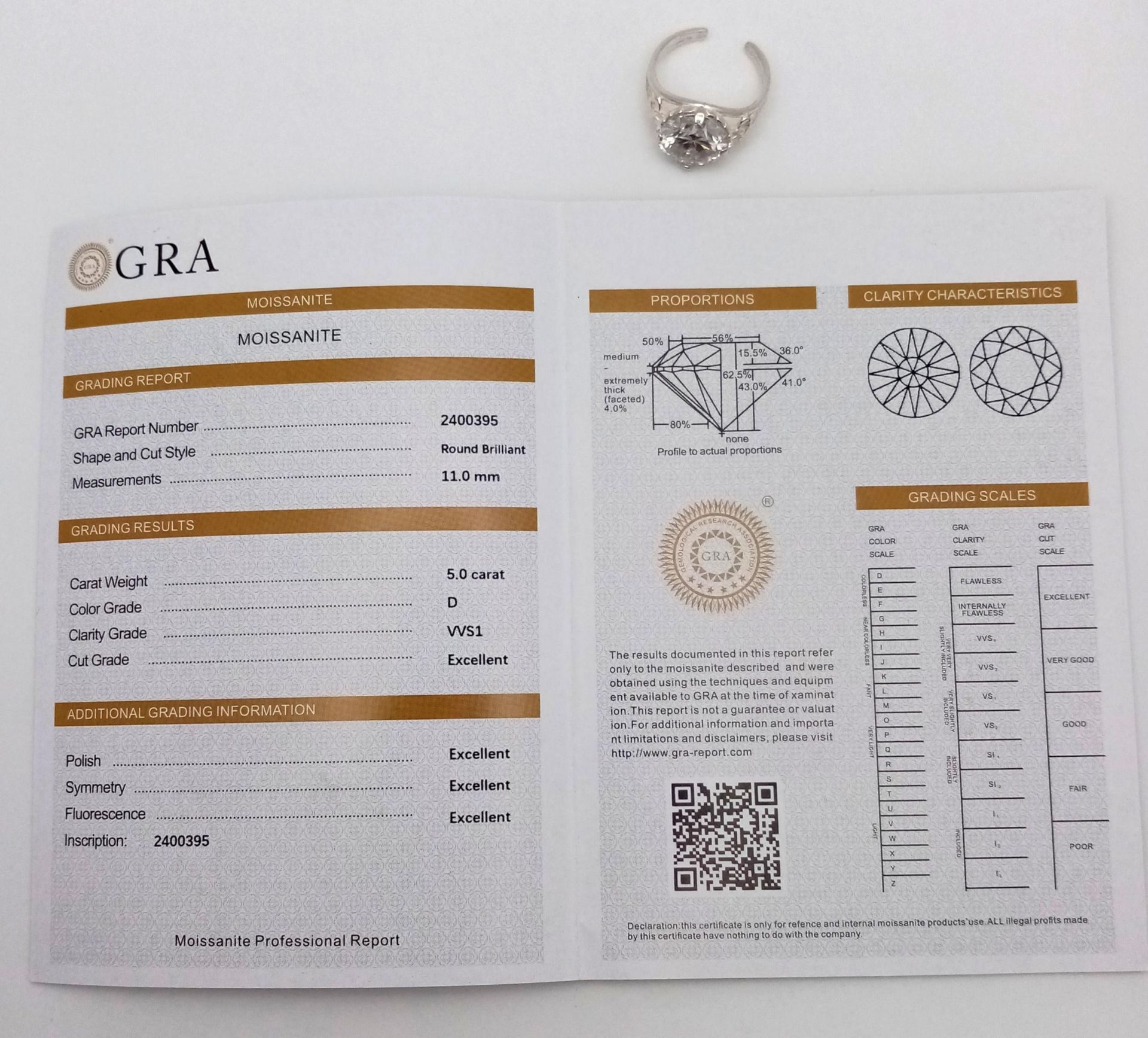 A 5ct Moissanite and 925 Silver Open-Ended Ring. Comes with a GRA certificate. - Image 5 of 5