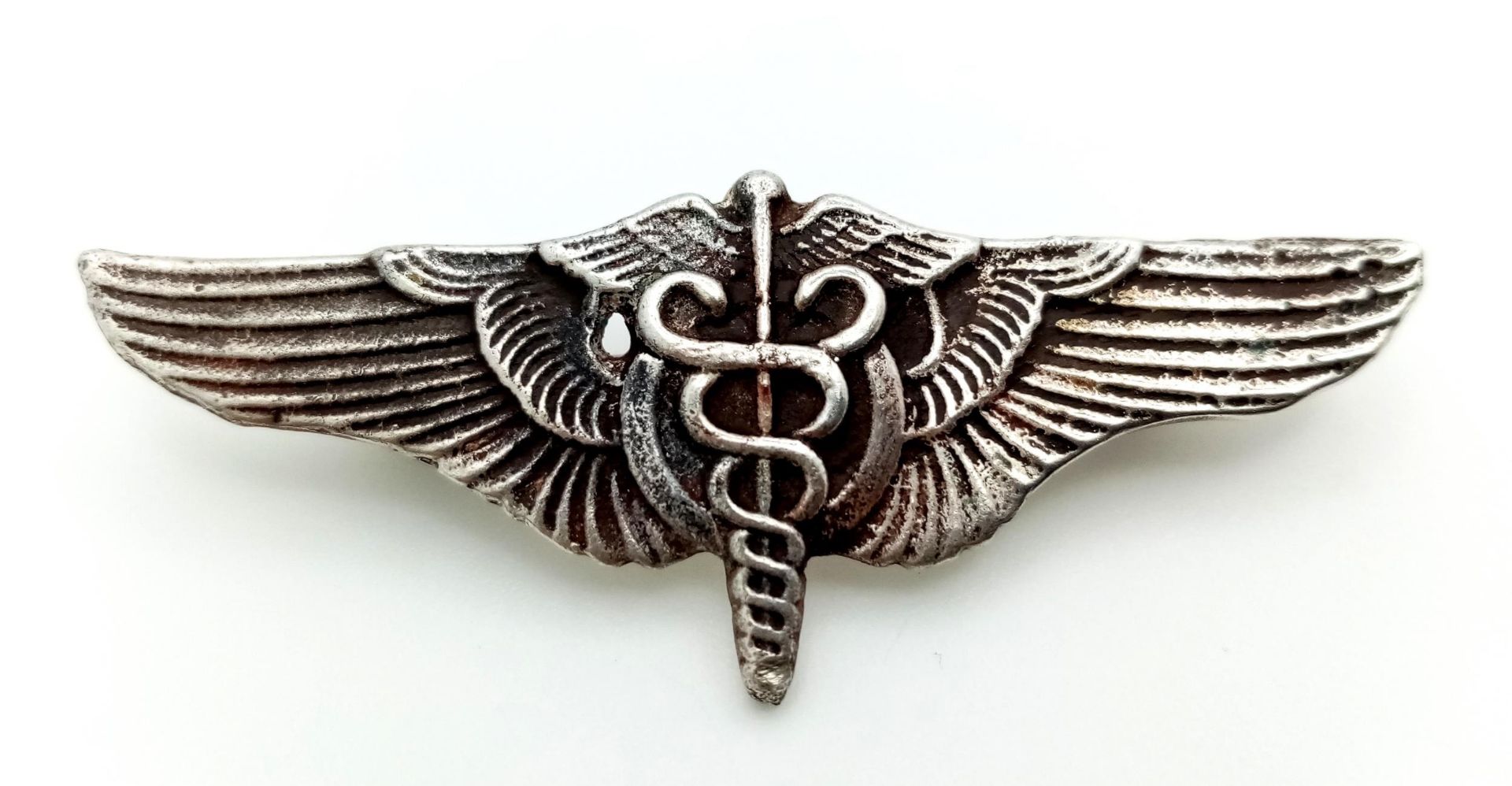 WW2 USAAF Stirling Silver Small Surgeons Wings. In Country Made in the Philippines.