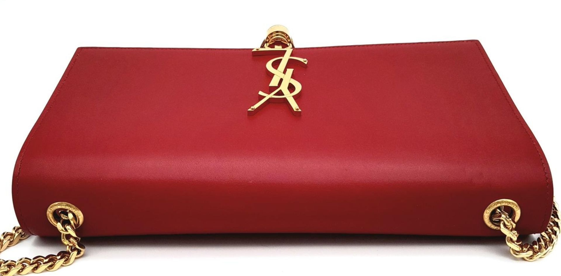 A YSL Red Kate Tassel Crossbody Bag. Leather exterior with gold-toned hardware, the iconic YSL logo, - Image 3 of 12