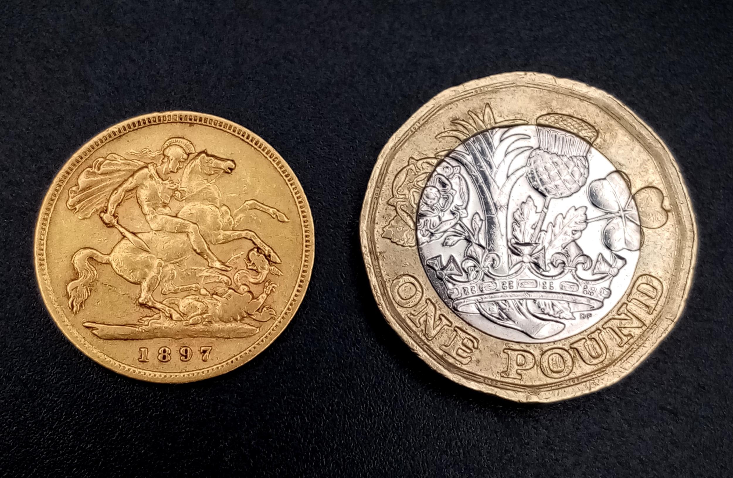 An 1897 Queen Victoria 22K Gold Half Sovereign Coin. - Image 3 of 3