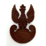 WW2 Plastic (Cellulose Acetate) Economy 1944 Issue Brown Cap Badge. Maker Marked: A. Stanley &