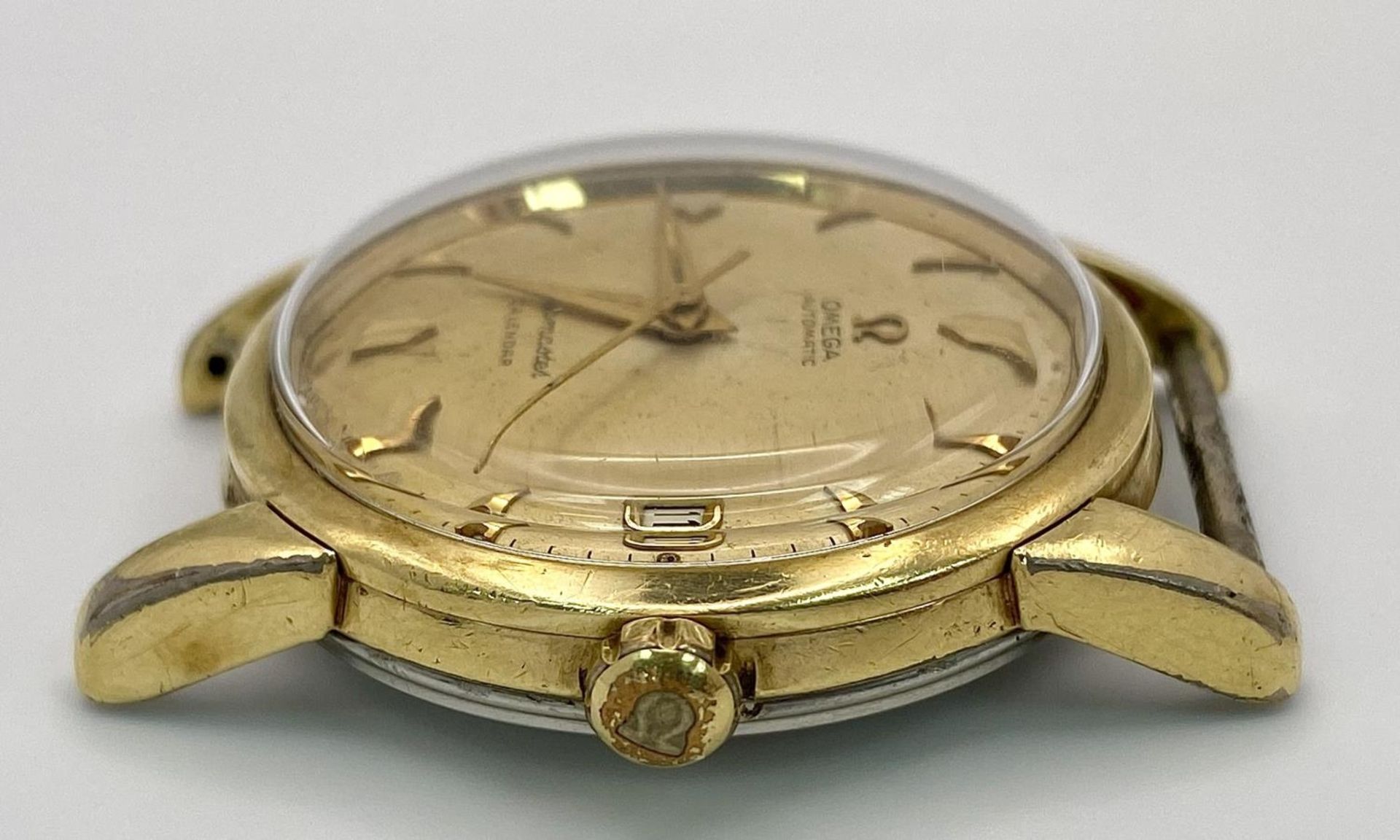 A Vintage Omega Seamaster Calendar Automatic Watch Case - 34mm. Gilded dial with date window. In - Image 2 of 5