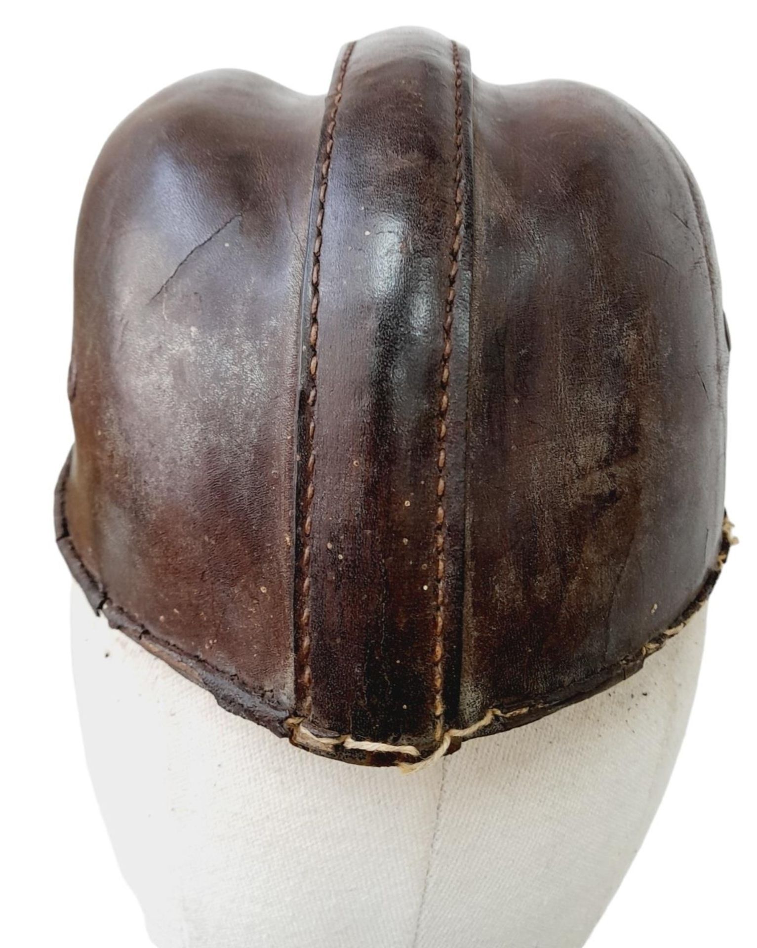 Early 1930’s German Motorcycle Crash Helmet and liner with an NSKK Badge on the front. - Bild 3 aus 6