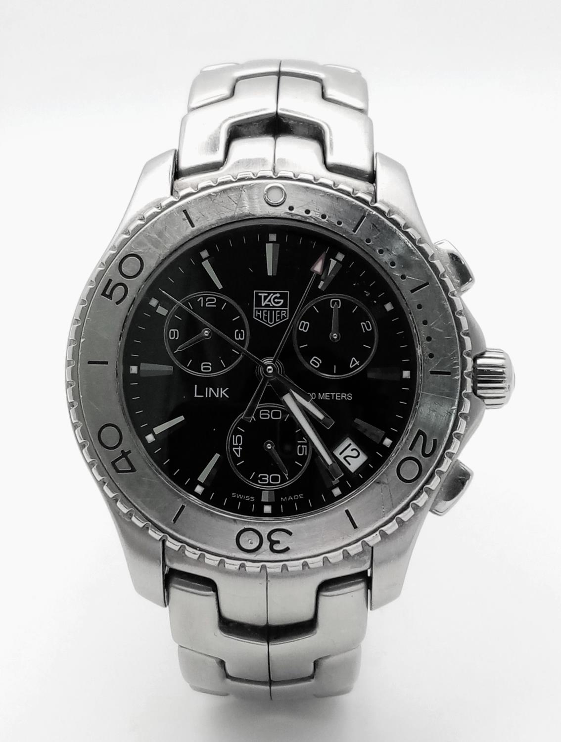 A Tag Heuer Link Quartz Chronograph Gents Watch. Stainless steel bracelet and case - 42mm. Black - Image 4 of 8