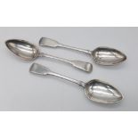 Three Antique (1848 marked)) Silver (tests as) Large Serving Spoons. 21cm length. 214g total weight.