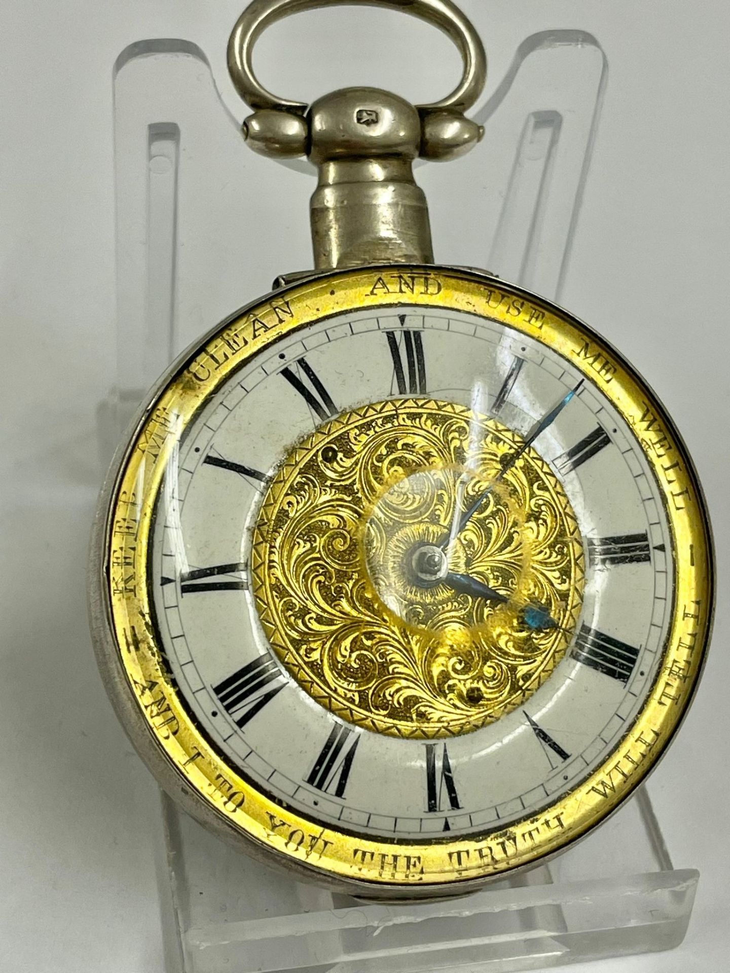 An Antique silver verge fusee pocket watch, as found.