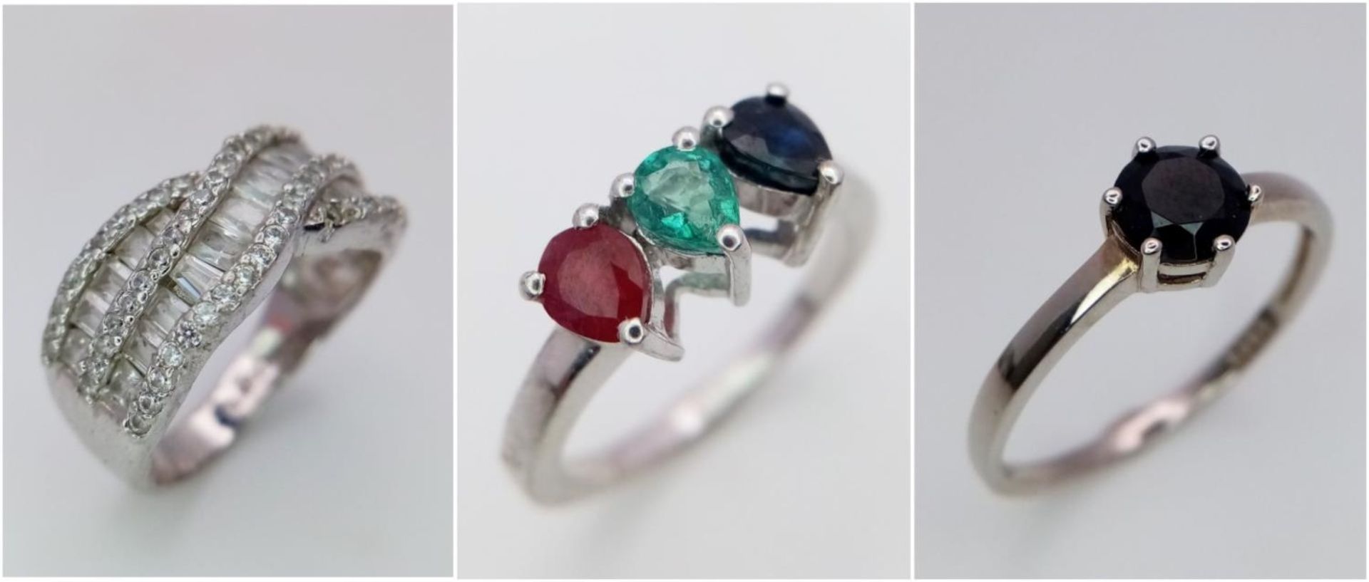 Three 925 Silver Different Style Stone Set Rings. Sizes: 2 X N and V. - Image 2 of 4