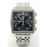A Stylish Tag Heuer Monaco Automatic Chronograph Gents Watch. Stainless steel bracelet and case -