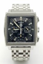 A Stylish Tag Heuer Monaco Automatic Chronograph Gents Watch. Stainless steel bracelet and case -