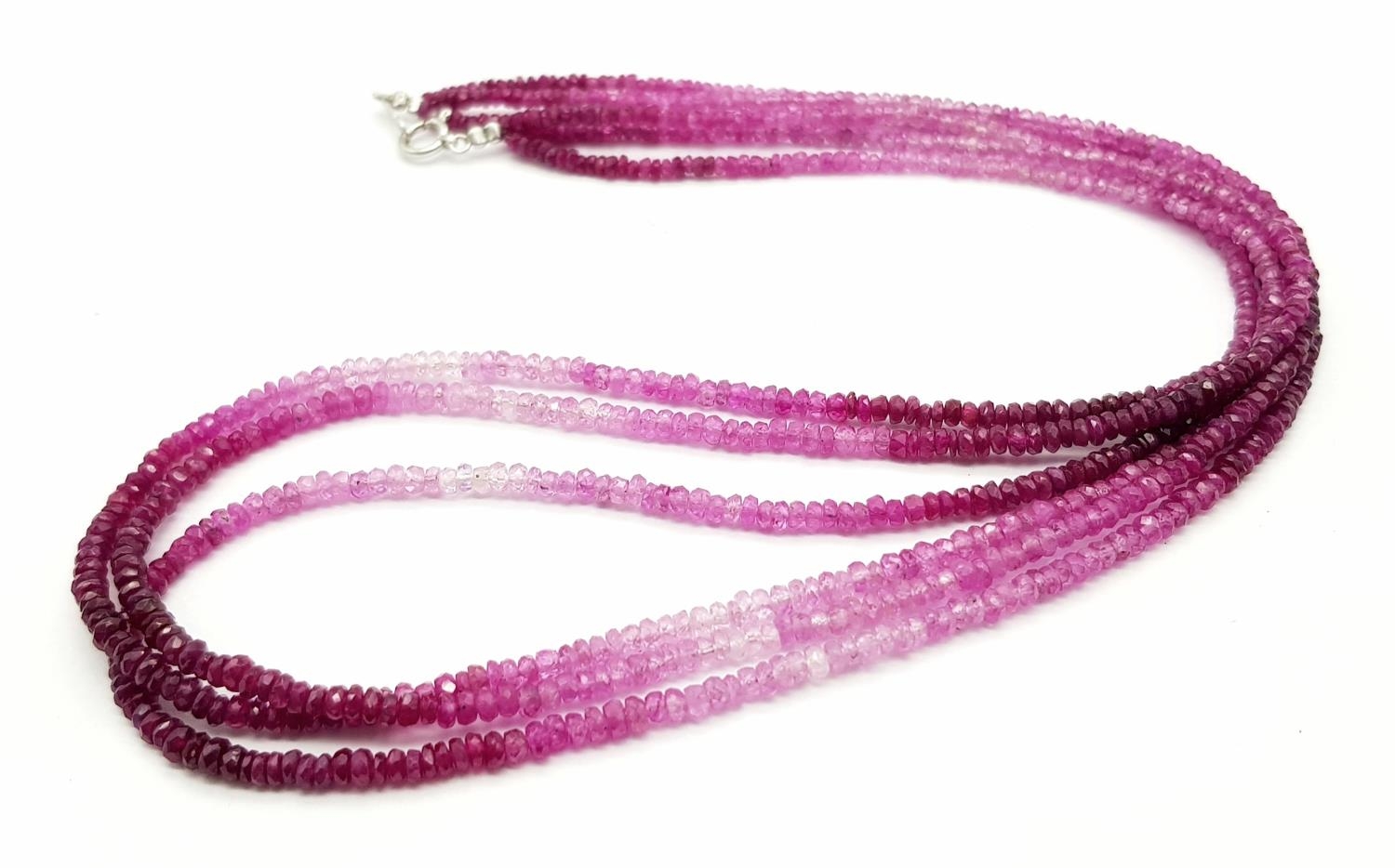 A RUBY 3 STRAND NECKLACE 17.5G , 46.5cm length. M 51 - 4 - Image 3 of 5