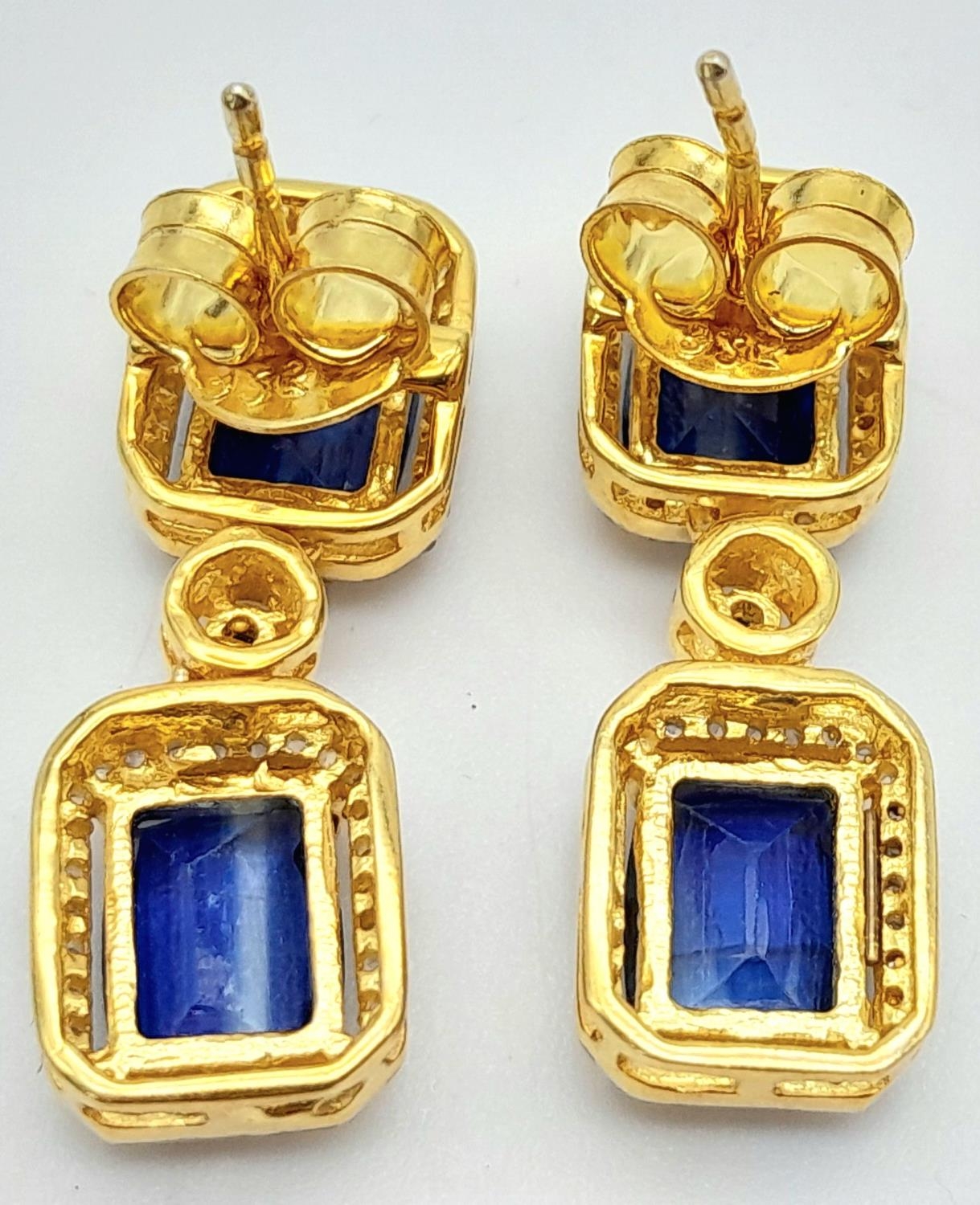 A Pair of Kyanite and Diamond Drop Earrings. 4ctw - kyanite and 0.40ctw of old cut diamonds. Set - Image 2 of 5