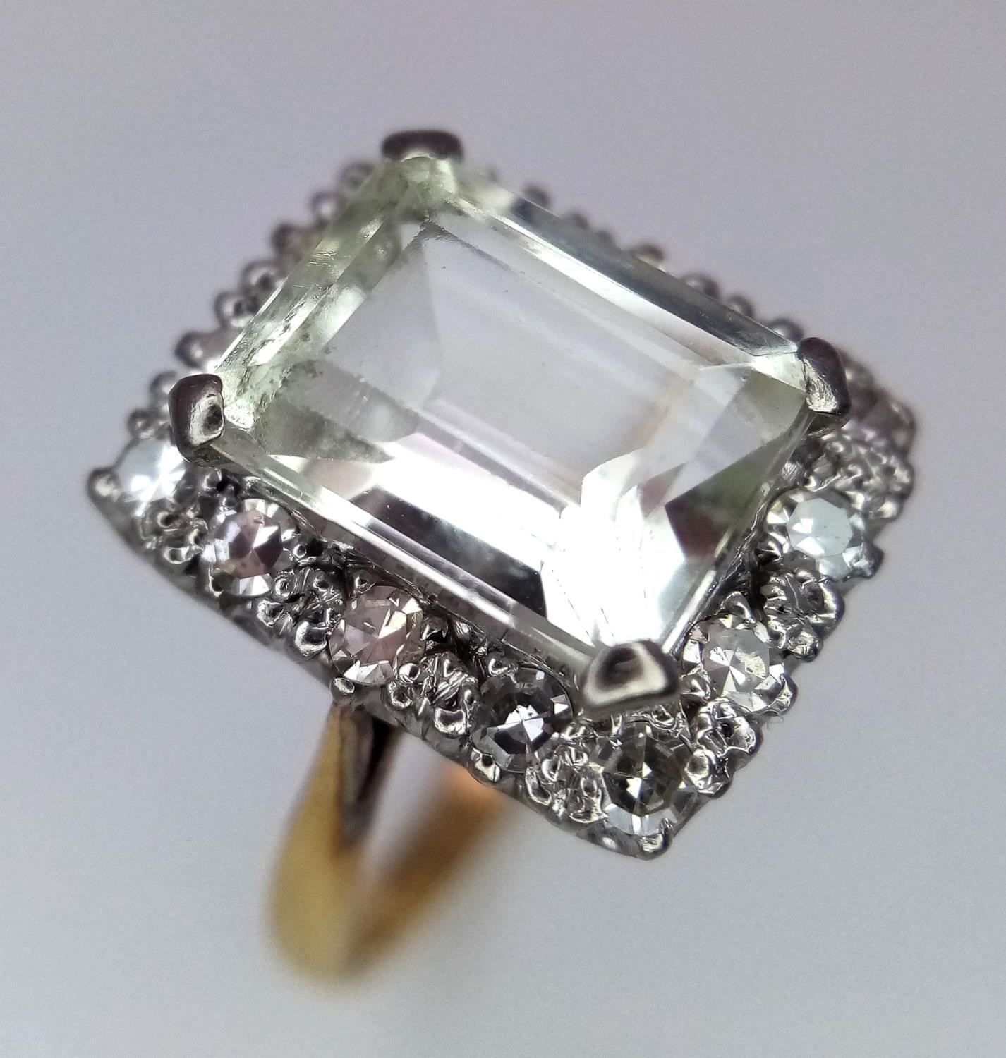 A 16ct Yellow Gold (tested as) Quartz and Diamond Ring, 0.20ct diamond, 10mmx7mm quartz, size J1/