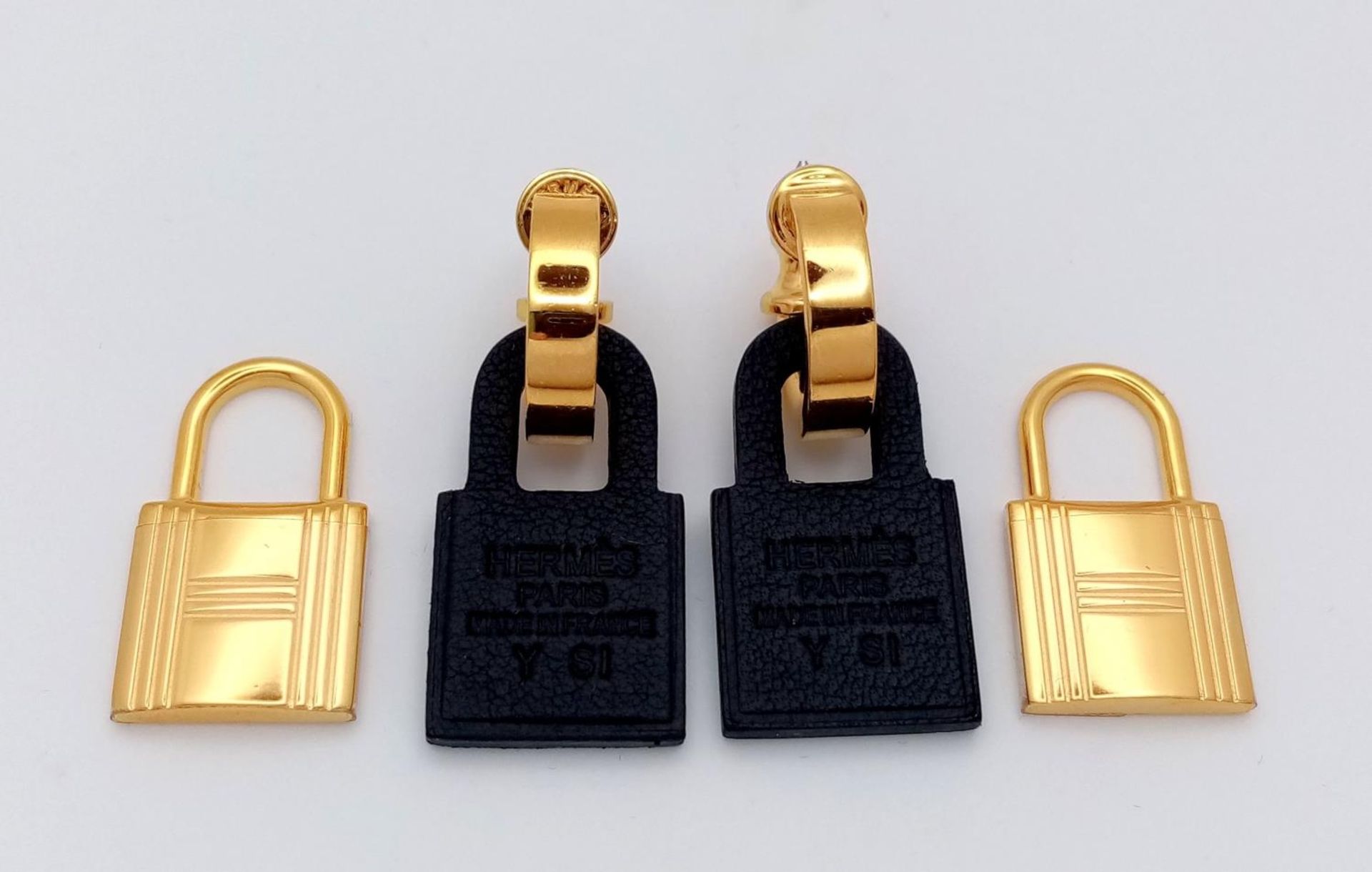 A Pair of Designer Gold Plated Hermes Padlock Earrings. Comes with original packaging. - Image 3 of 7