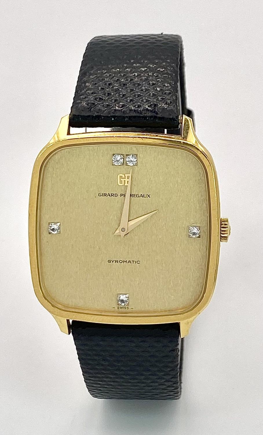 A Girard Perregaux Gold Plated Gyromatic Gents Watch. Black leather strap. Gold plated case - - Image 2 of 6