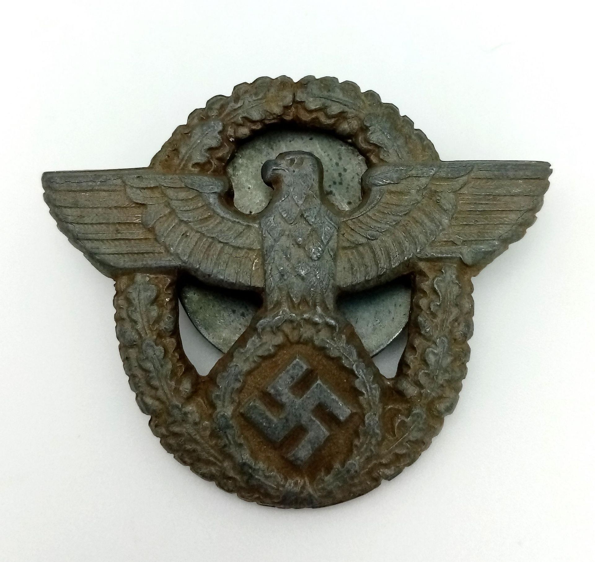 WW2 German Police Visor Cap Badge with screw back fitting for easy removal for cleaning etc.