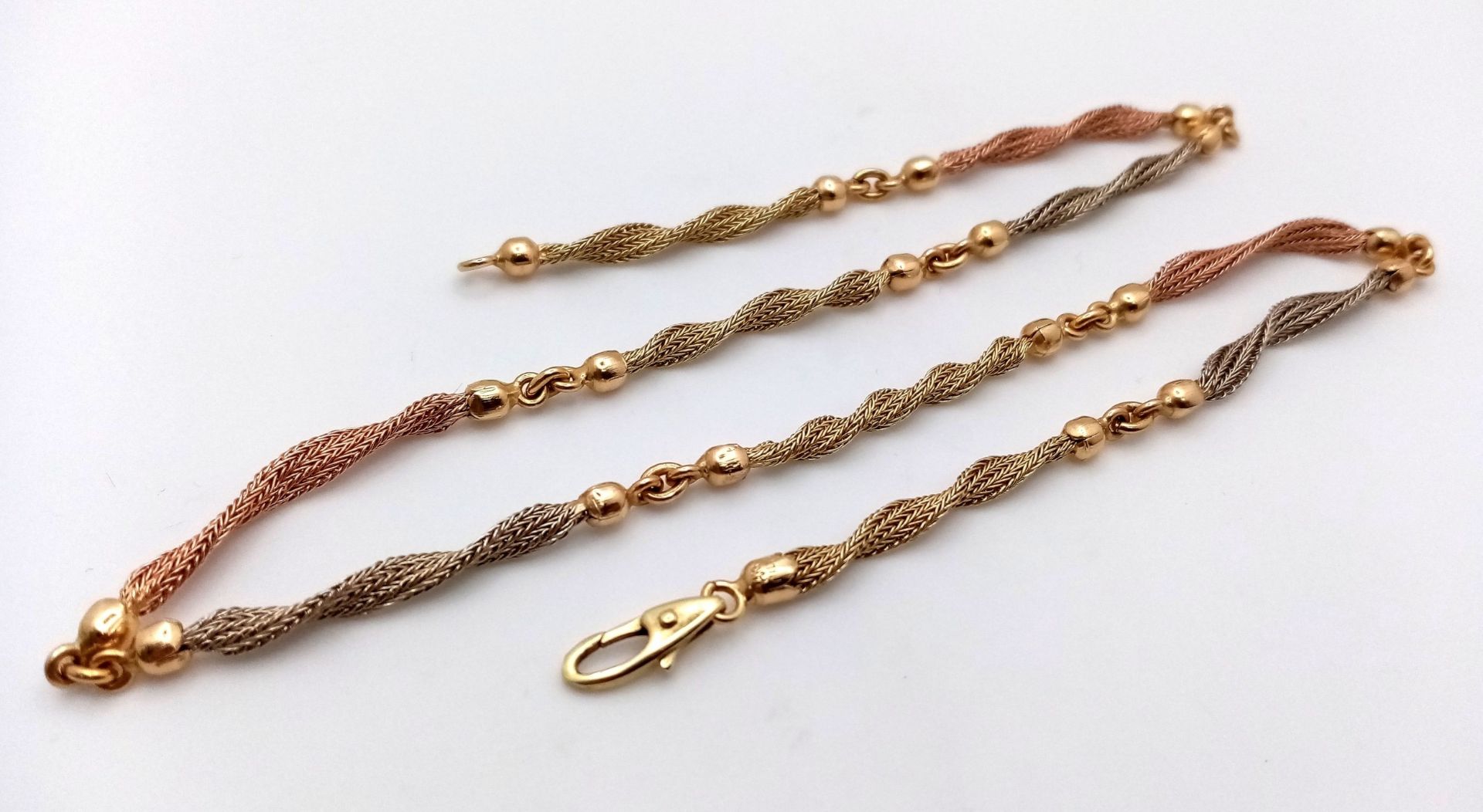 A Beautiful Italian 14K Yellow and Rose Gold Twist Necklace. Ten bars of alternating coloured gold - Bild 4 aus 6