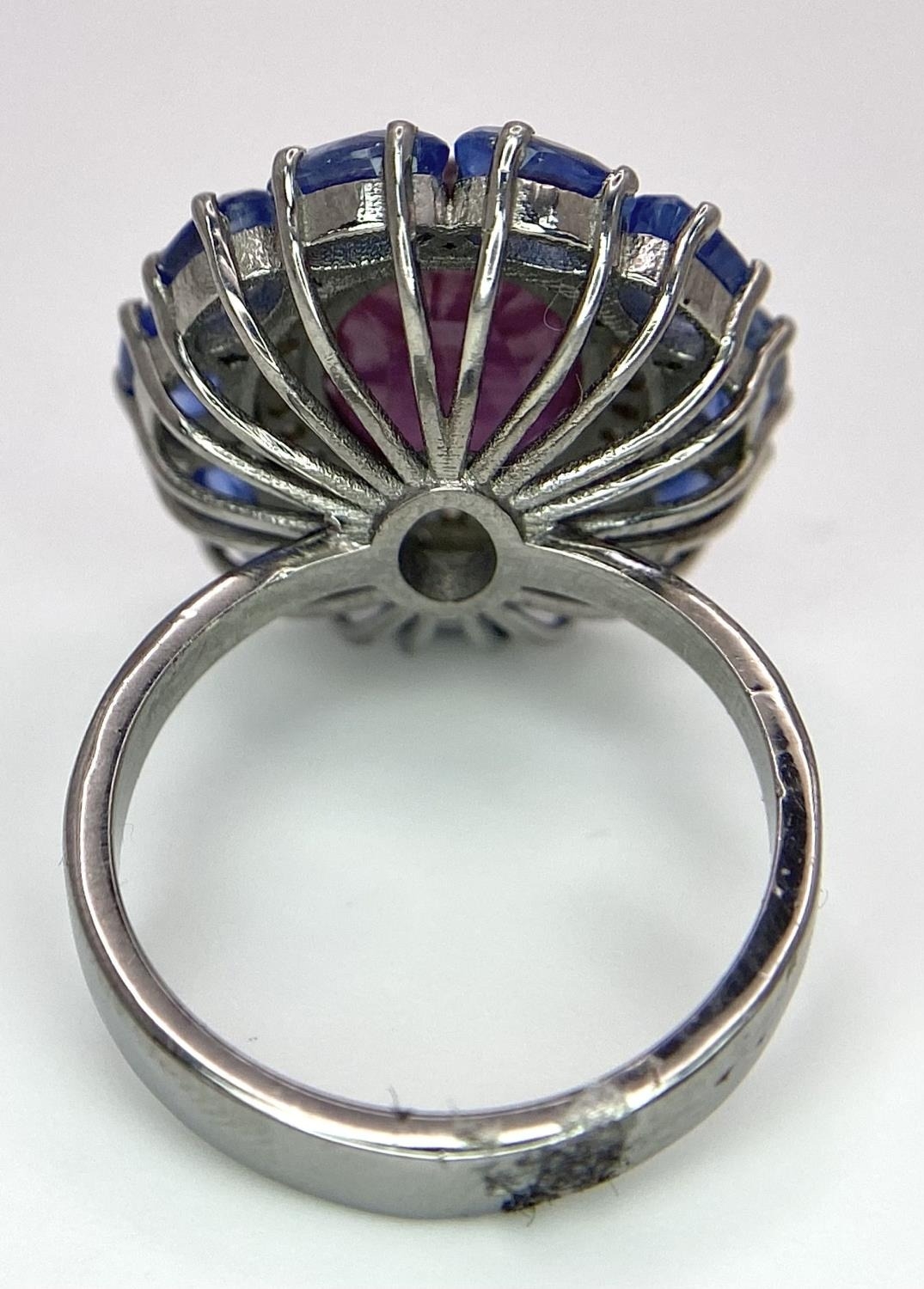 A 5.65ct Ruby Dress Ring with Halo of 0.40ctw of Diamonds and 3.70ct of Kyanite Stones. Set in 925 - Image 4 of 7