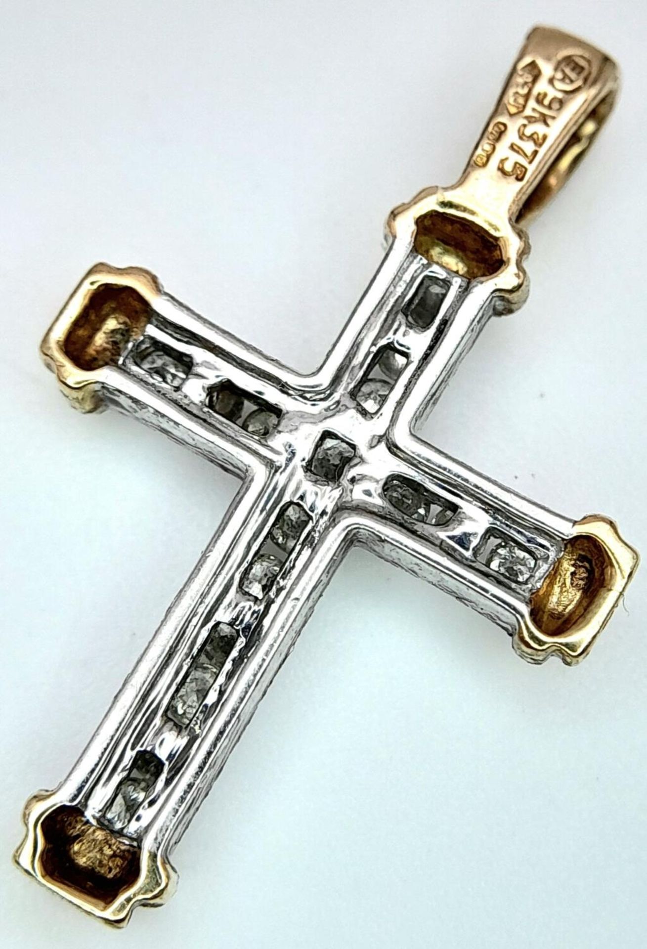 A 9K TWO GOLD-TONE DIAMOND SET CROSS 0.15CT 2.3G , 26MM X 15MM. SC 9013 - Image 2 of 4