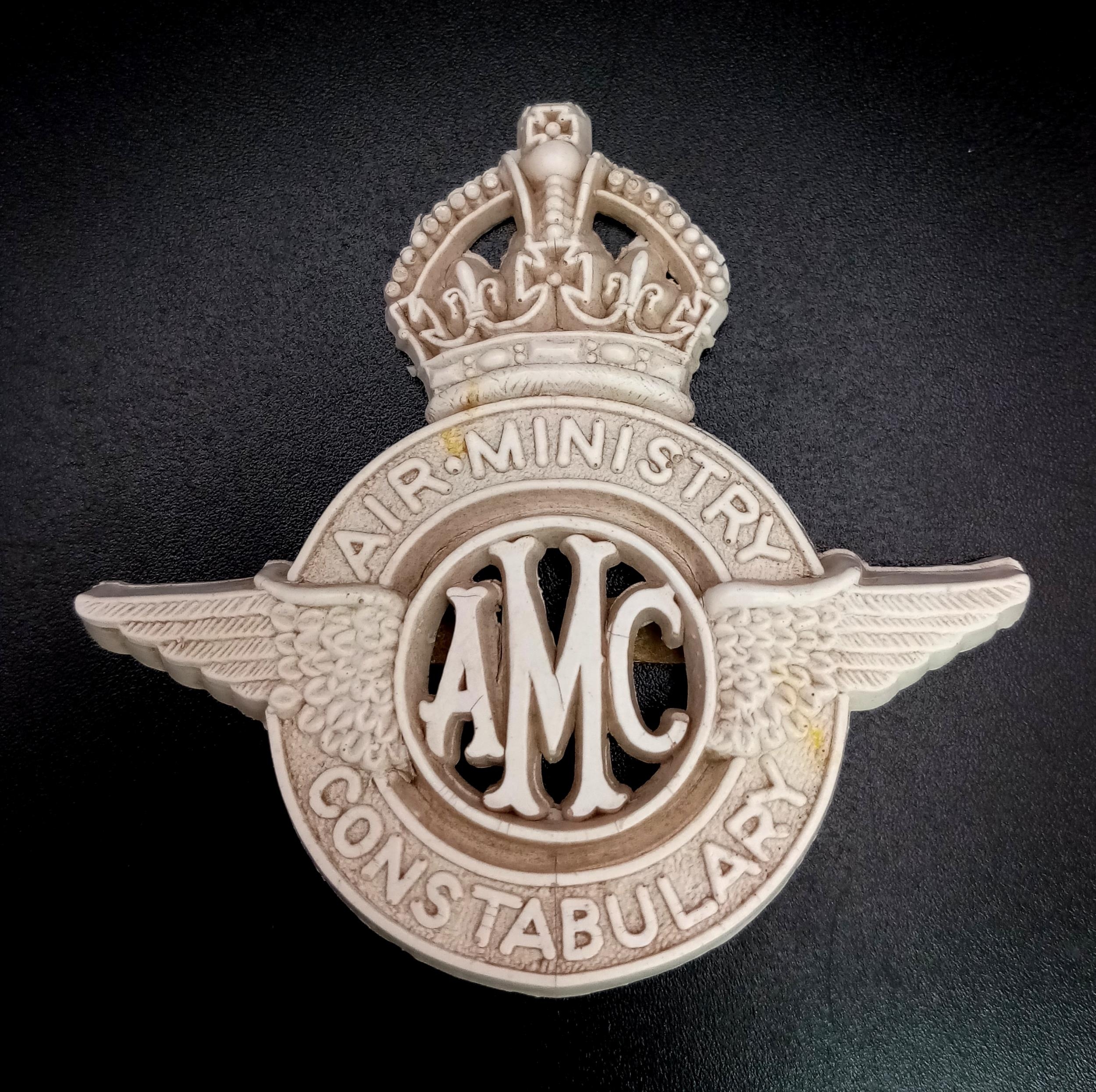 WW2 British Royal Air Ministry Economy Issue White Plastic Cap Badge. Makers Marked: A. Stanley &