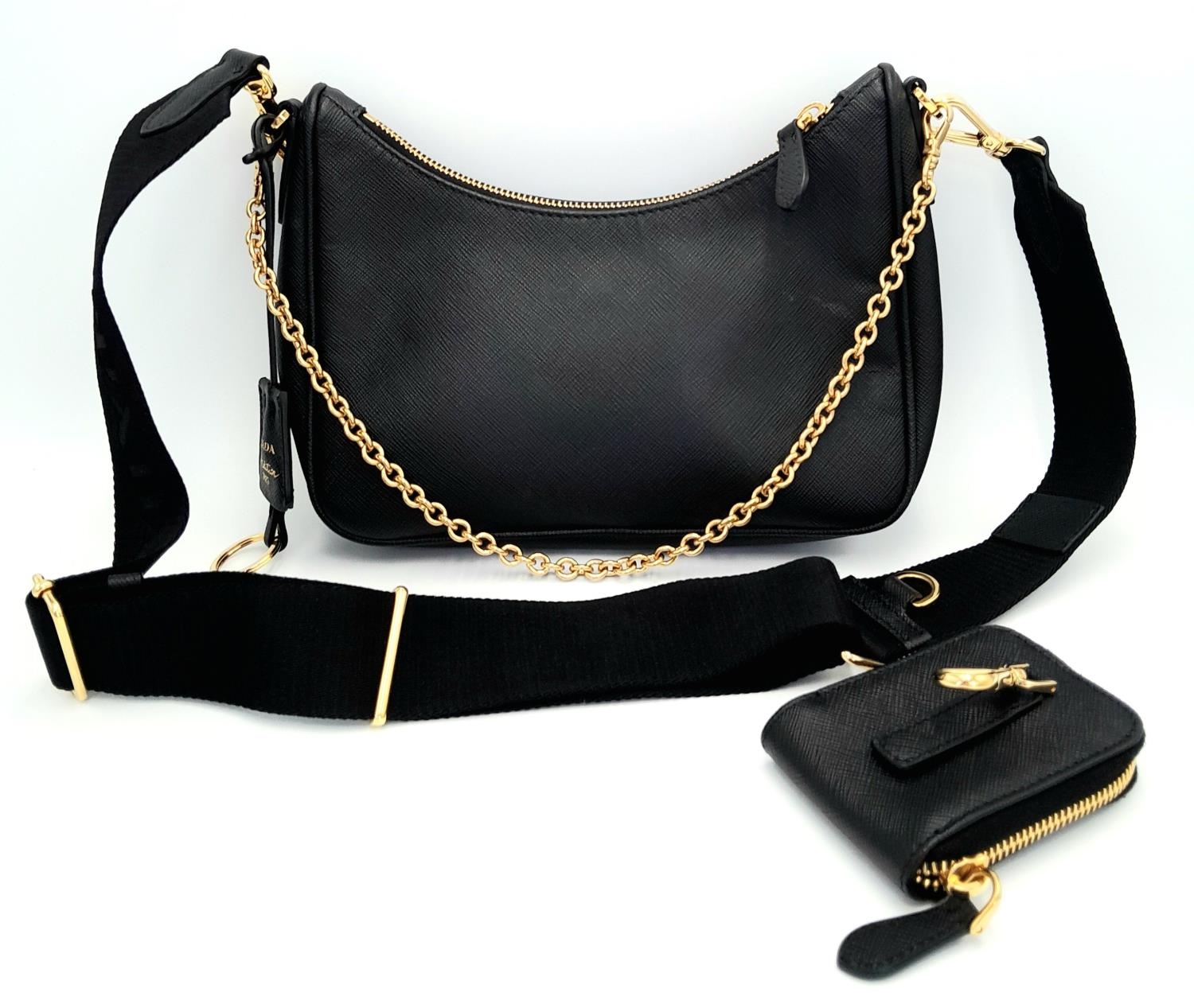 A Prada Black Re-Edition 2005 Bag. Saffiano leather exterior with gold-toned hardware, zip top - Image 2 of 15