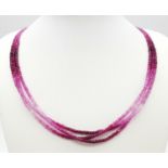 A RUBY 3 STRAND NECKLACE 17.5G , 46.5cm length. M 51 - 4