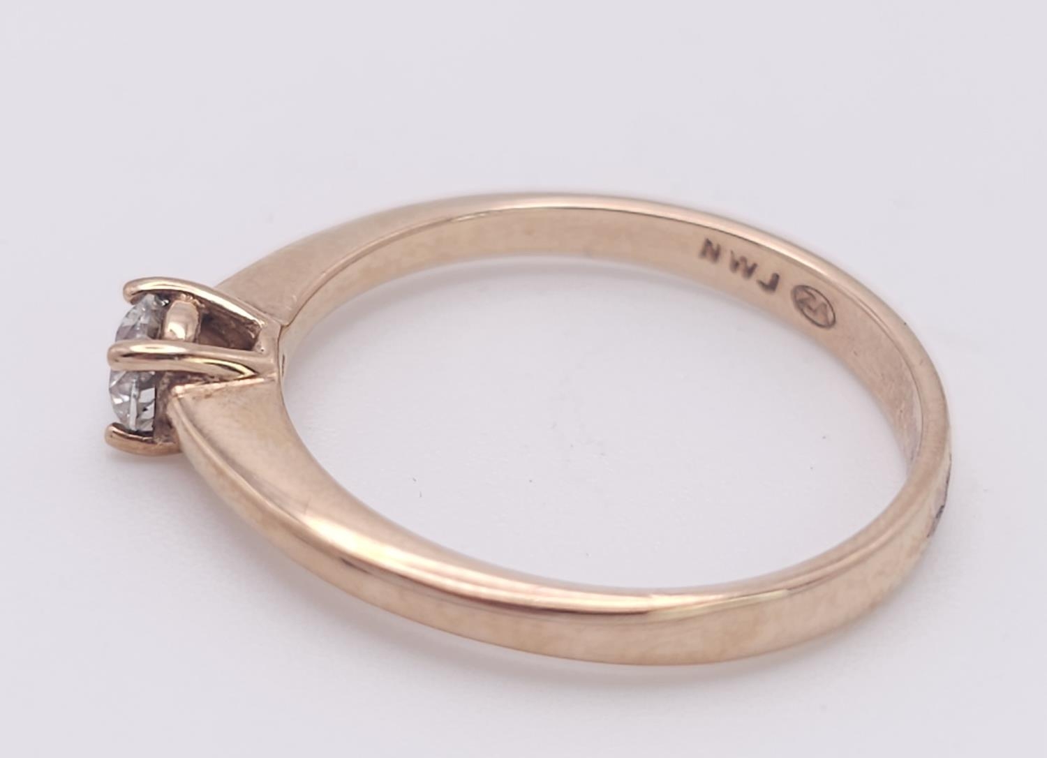 A 9K Rose Gold Diamond Solitaire Ring. 0.10ct round cut diamond. Size N. 2g total weight. - Image 3 of 7