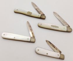 Four Vintage/Antique Mother of Pearl Fruit Knives. All fully UK hallmarked. 11cm longest knife,