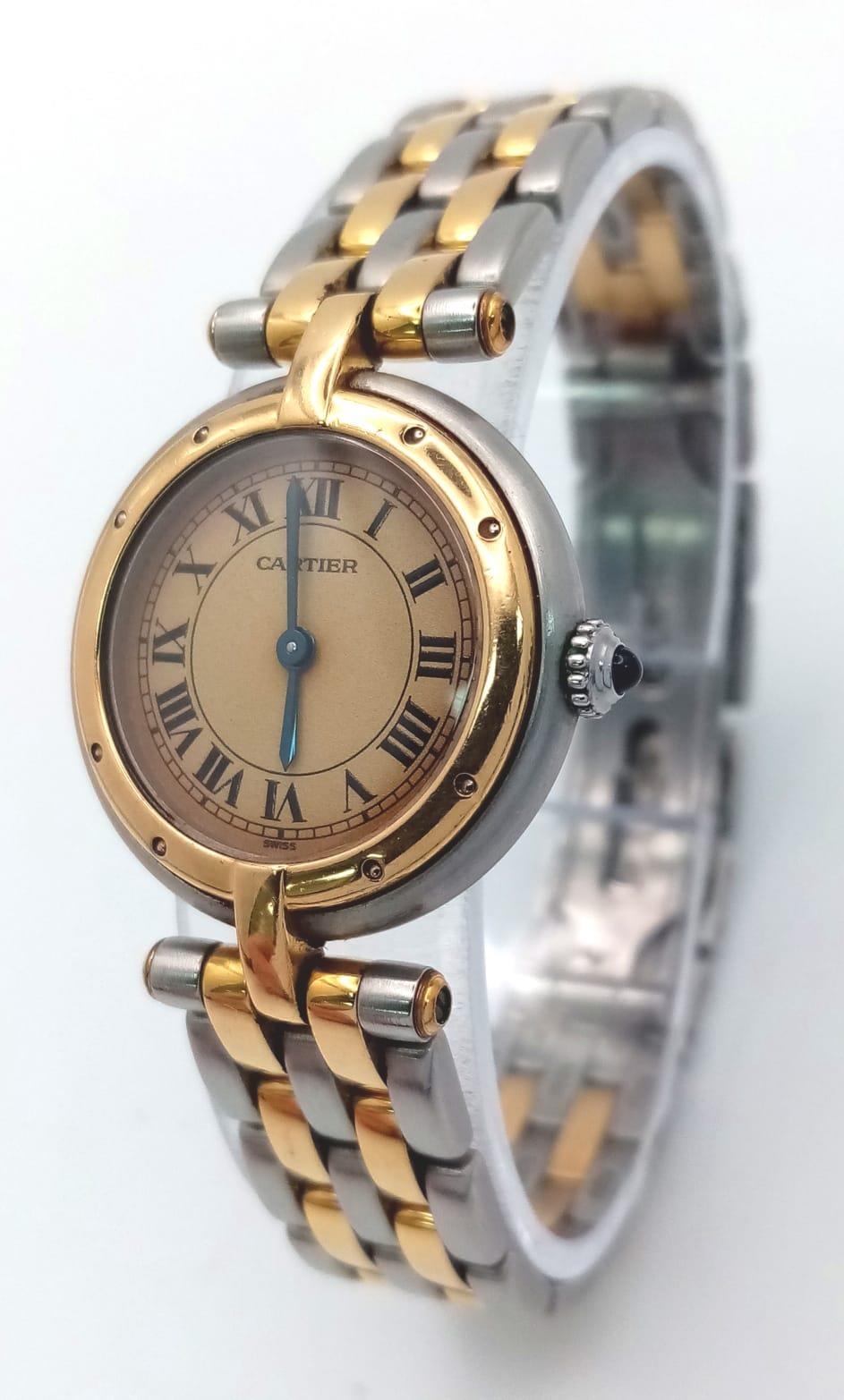 A Vintage Cartier Panthere Quartz Ladies Watch. Bi-metal (gold and stainless steel) bracelet and