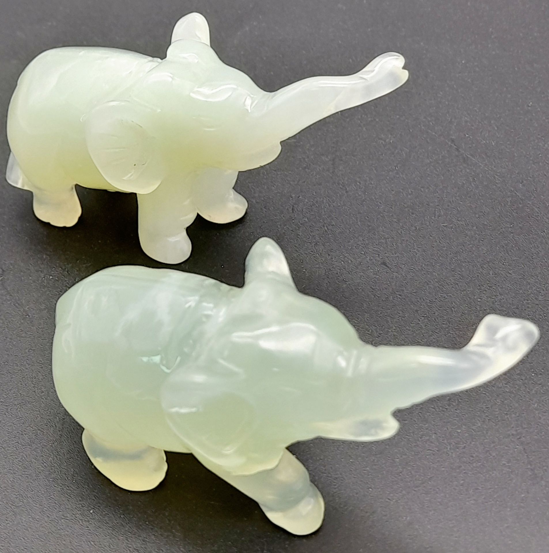 Two Green Jade Elephant Figures. 7cm x 4cm. - Image 3 of 5