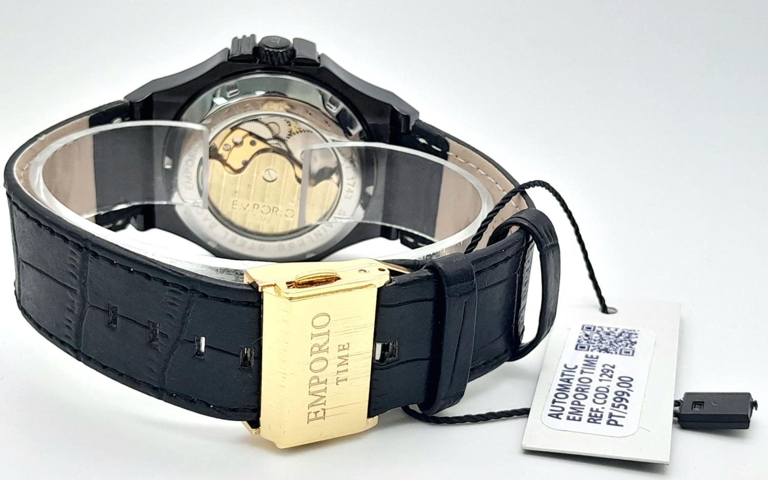 An Emporio Time Limited Edition Automatic Skeleton Gents Watch. Black leather strap. Stainless steel - Image 4 of 8