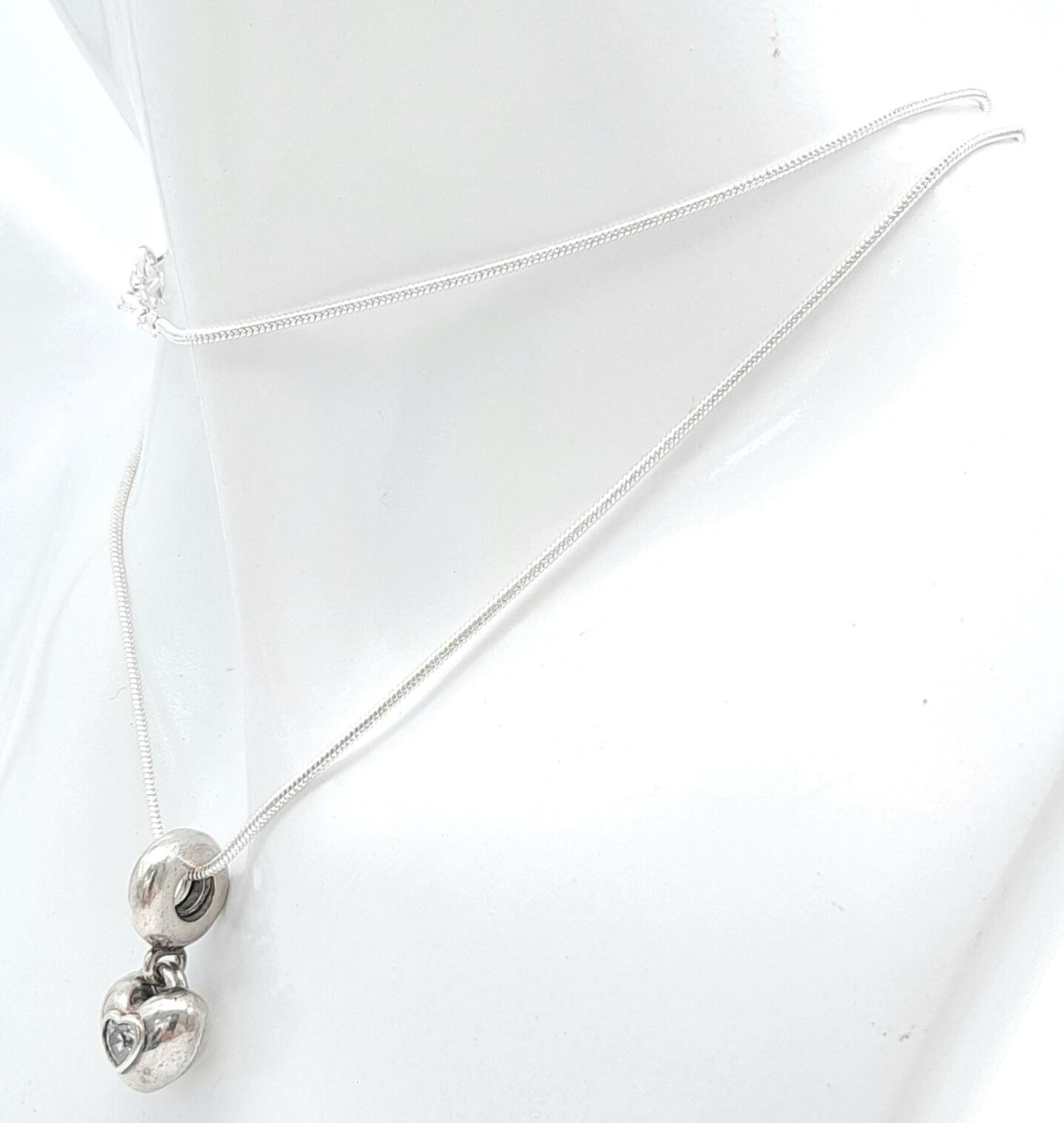 A 925 Silver Pandora Pendant on Snake Chain Necklace. 2.2cm pendant, 56cm necklace, 10.91g total - Image 4 of 7