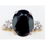 A 9K YELLOW GOLD DIAMOND & SAPPHIRE RING 1.50CT DARK BLUE OVAL SAPPHIRE 1.7G SIZE N SPAS 9016