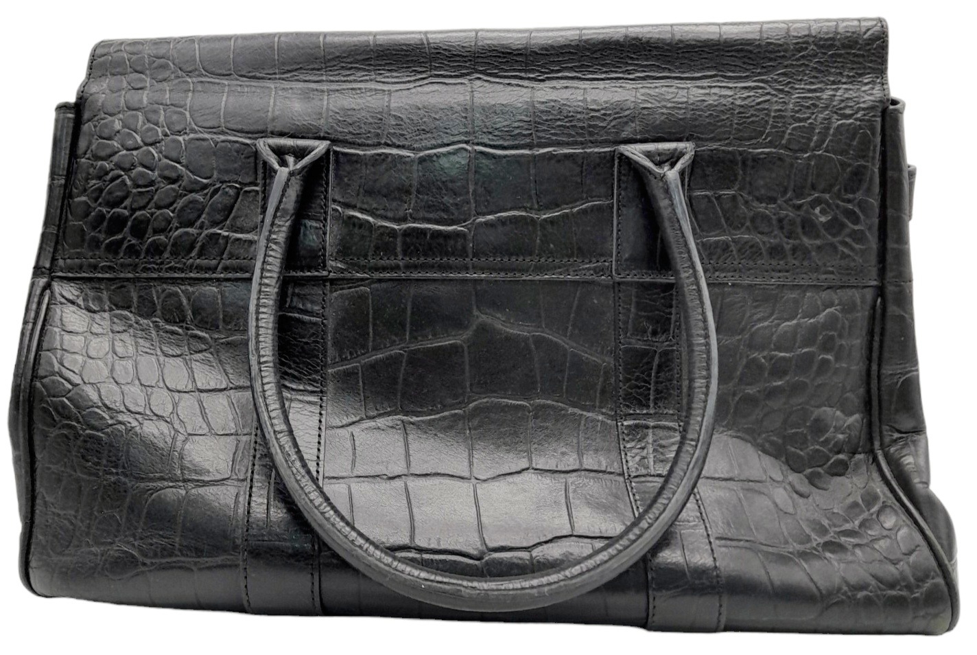 A Mulberry Bayswater Handbag. Black Croc Embossed Leather exterior, gold-tone hardware, a clochette, - Image 4 of 7