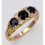 A 9K YELLOW GOLD DIAMOND & SAPPHIRE RING 2.45G 0.50CT SAPPHIRES SIZE O SPAS 9008